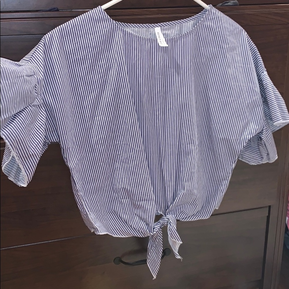 Front Tie Striped Blouse